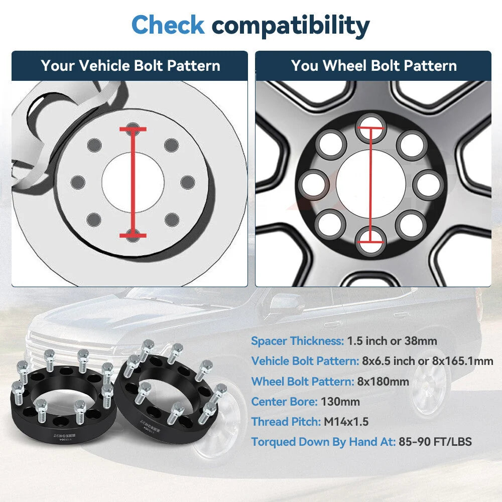 2 Pcs 1.5" 8x6.5 to 8x180 Conversion Wheel Adapters 14x1.5 For Chevy GMC 8 Lug 6B93BC-57 [2]