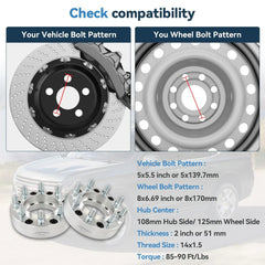 2 Pcs 2" 5x5.5 to 8x170 Wheel Adapters 14x1.5 For Ram 1500 5 Lug to 8 Lug Wheels KOEEP [2]