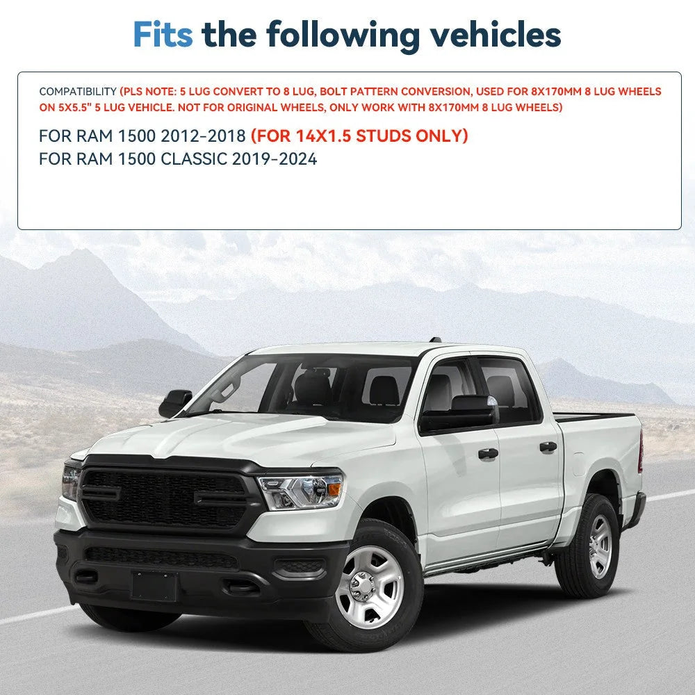 2 Pcs 2" 5x5.5 to 8x170 Wheel Adapters 14x1.5 For Ram 1500 5 Lug to 8 Lug Wheels KOEEP [3]