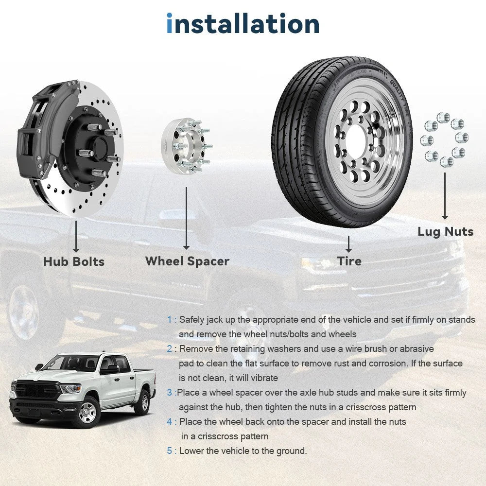 2 Pcs 2" 5x5.5 to 8x170 Wheel Adapters 14x1.5 For Ram 1500 5 Lug to 8 Lug Wheels KOEEP [5]