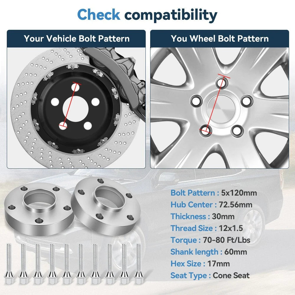 2 Pcs 30mm 5x120 Hub Centric Wheel Spacers 12x1.5 For BMW E36 E60 E90 328i 535i 6B93BC-57 [2]