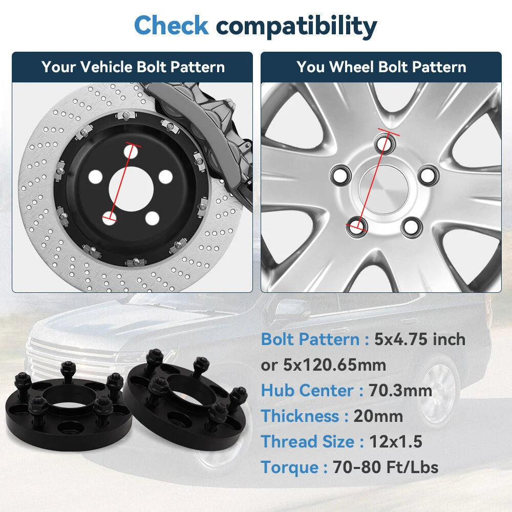 2 Pcs 5x4.75 Hubcentric Wheel Spacers 20mm For Pontiac Firebird GMC Sonoma Jimmy 6B93BC-57 [2]