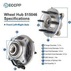 2 Pcs Wheel Hub Bearings Assembly Front For Ford F-150 Expedition 4WD 6 Lug Only KOEEP [2]