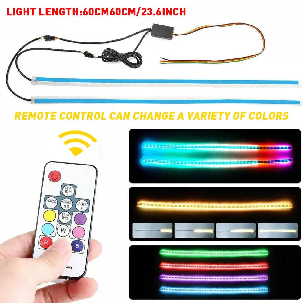 2 x 60CM Slim Amber Sequential Flexible LED DRL Turn Signal Strip For Headlight 6B93BC-57 [11]