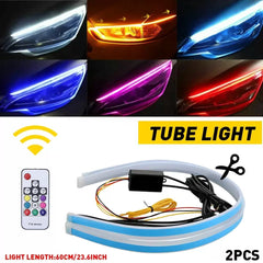 2 x 60CM Slim Amber Sequential Flexible LED DRL Turn Signal Strip For Headlight 6B93BC-57 [1]