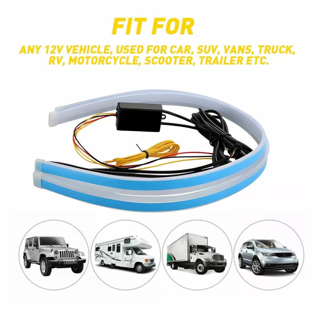 2 x 60CM Slim Amber Sequential Flexible LED DRL Turn Signal Strip For Headlight 6B93BC-57 [3]