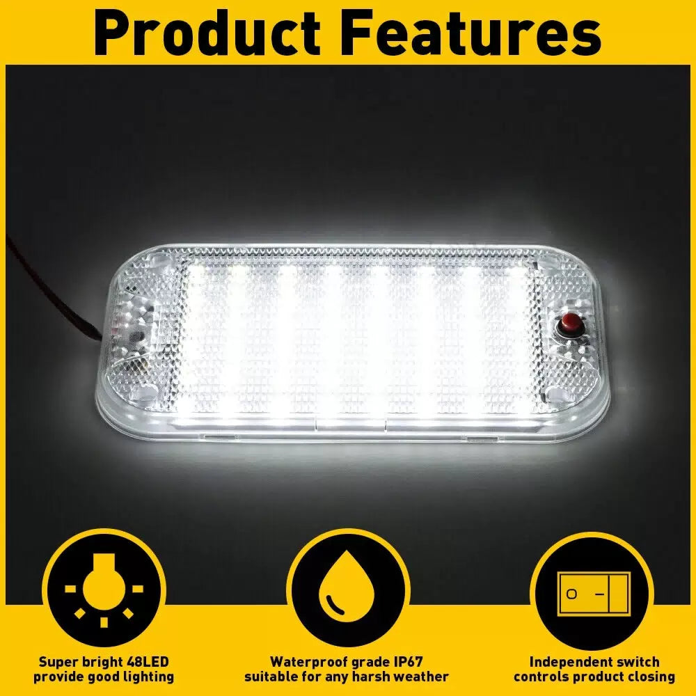 2x 12V Interior Car Roof 48-LED Light Dome Ceiling RV Lamp Camper Trailer Truck 6B93BC-57 [8]