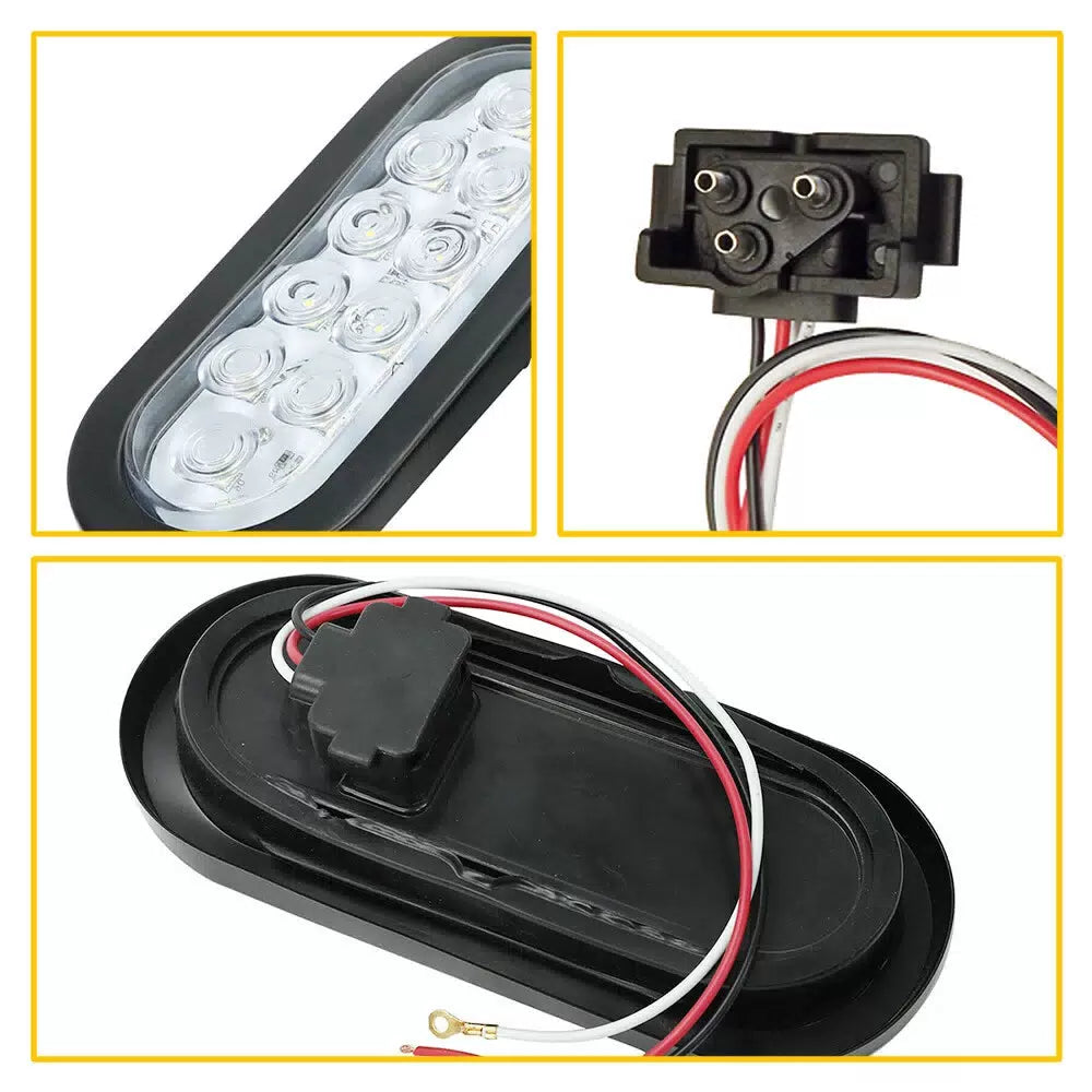 2x 6" Oval White LED 10 Trailer Truck Sealed Back-Up Reverse Tail Lights 12V 6B93BC-57 [10]