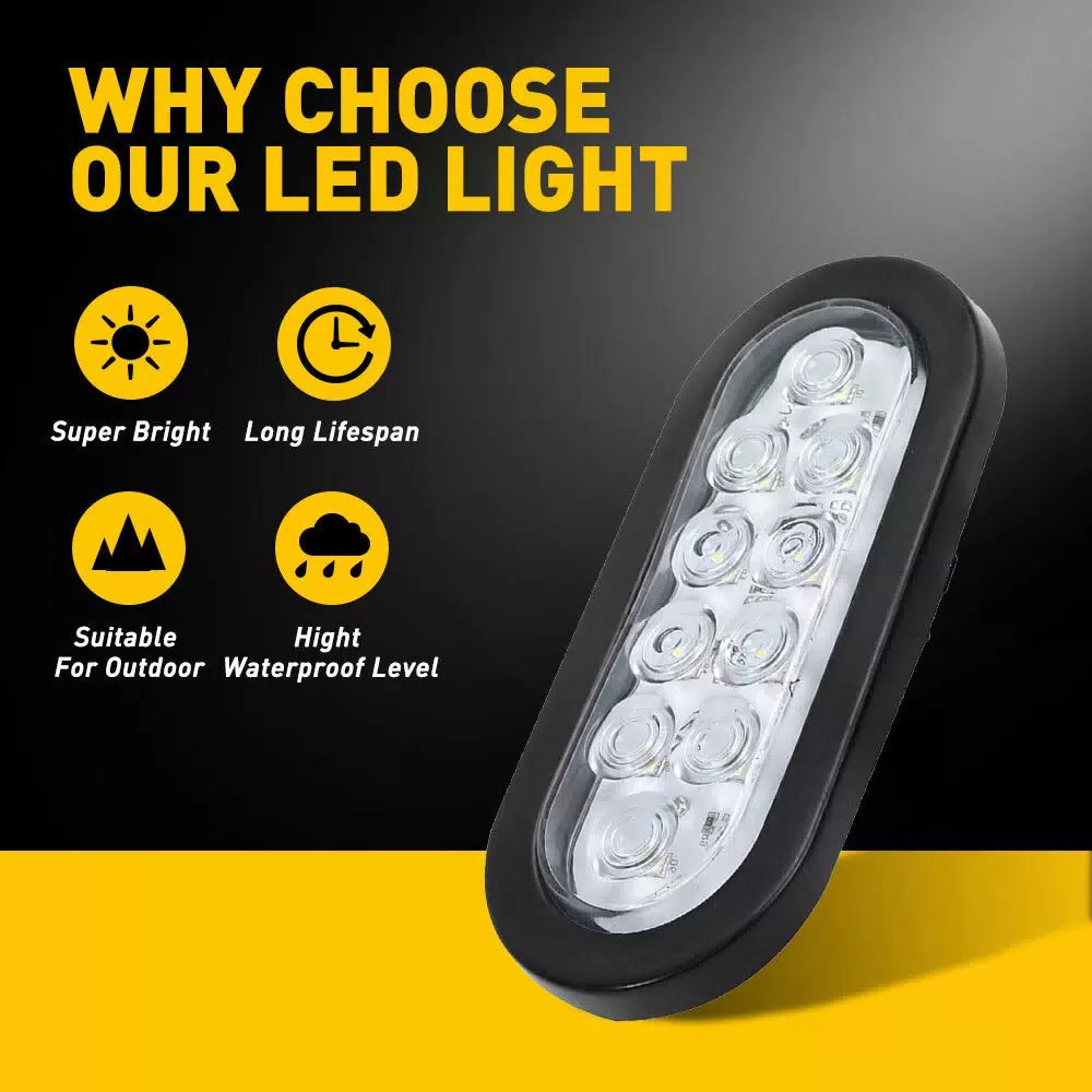 2x 6" Oval White LED 10 Trailer Truck Sealed Back-Up Reverse Tail Lights 12V 6B93BC-57 [5]