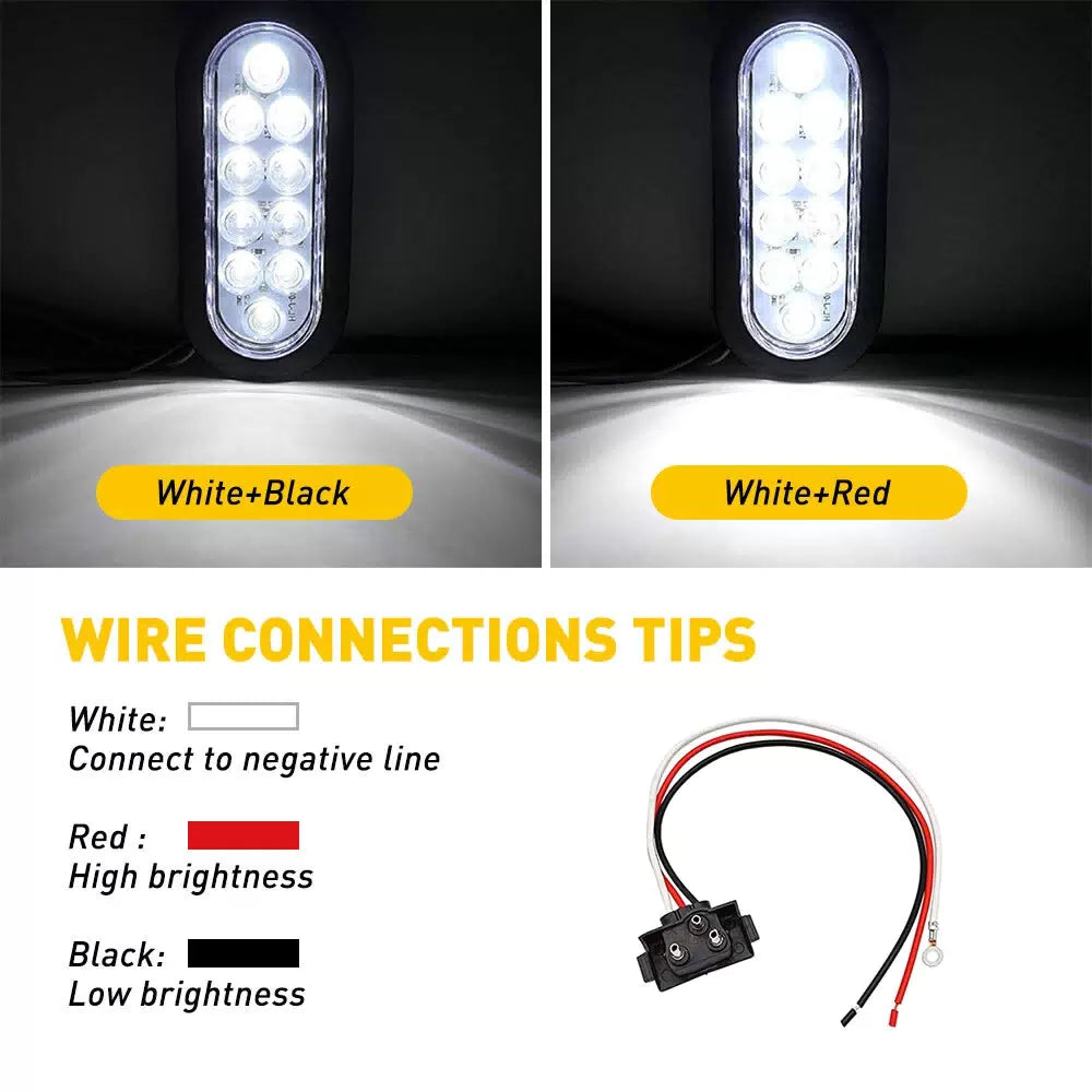 2x 6" Oval White LED 10 Trailer Truck Sealed Back-Up Reverse Tail Lights 12V 6B93BC-57 [8]