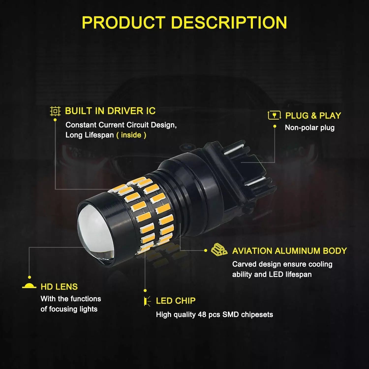 2x AUXITO Yellow Amber 3157 LED DR Turn Signal Parking Light Blinker Corner Bulb AUXITO [4]
