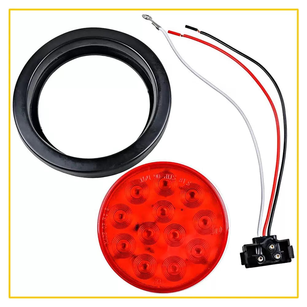 2x Red LED 4" Round Truck Trailer Tail Stop Turn Brake Lights Chrome Grommet EOA 6B93BC-57 [10]