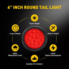 2x Red LED 4" Round Truck Trailer Tail Stop Turn Brake Lights Chrome Grommet EOA 6B93BC-57 [3]