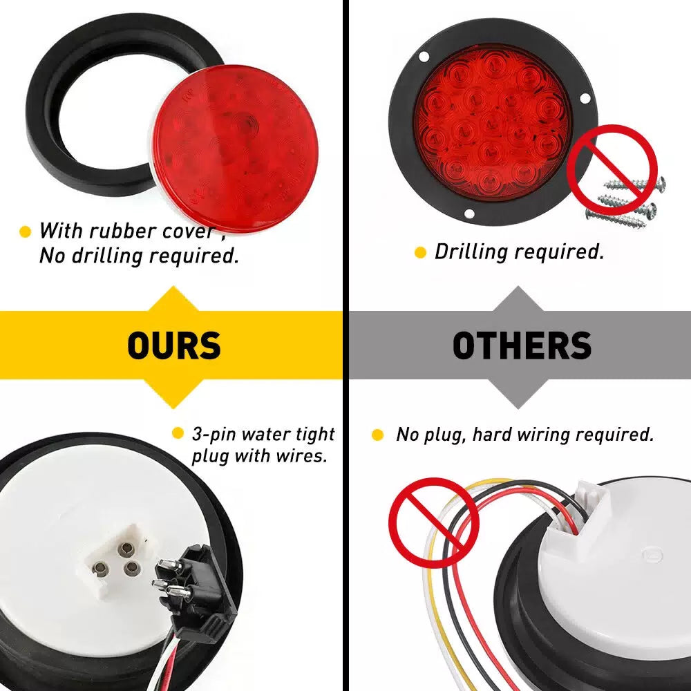 2x Red LED 4" Round Truck Trailer Tail Stop Turn Brake Lights Chrome Grommet EOA 6B93BC-57 [5]