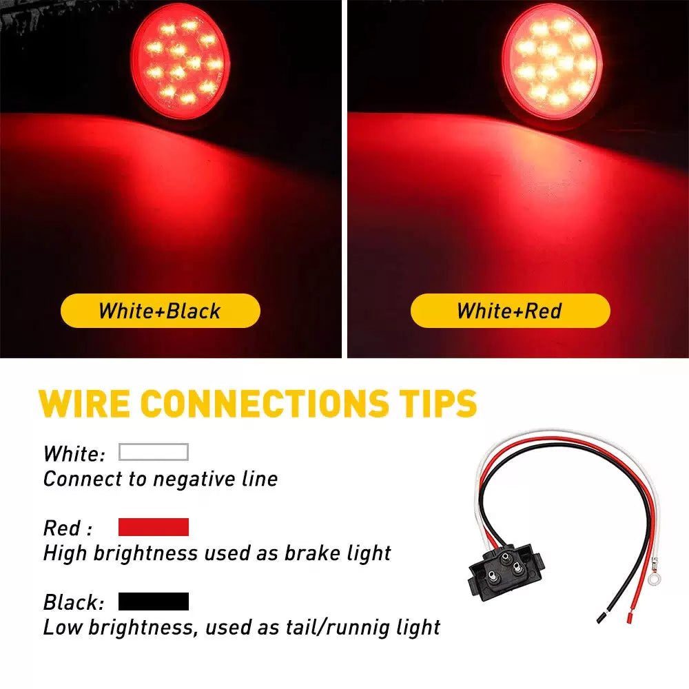 2x Red LED 4" Round Truck Trailer Tail Stop Turn Brake Lights Chrome Grommet EOA 6B93BC-57 [6]