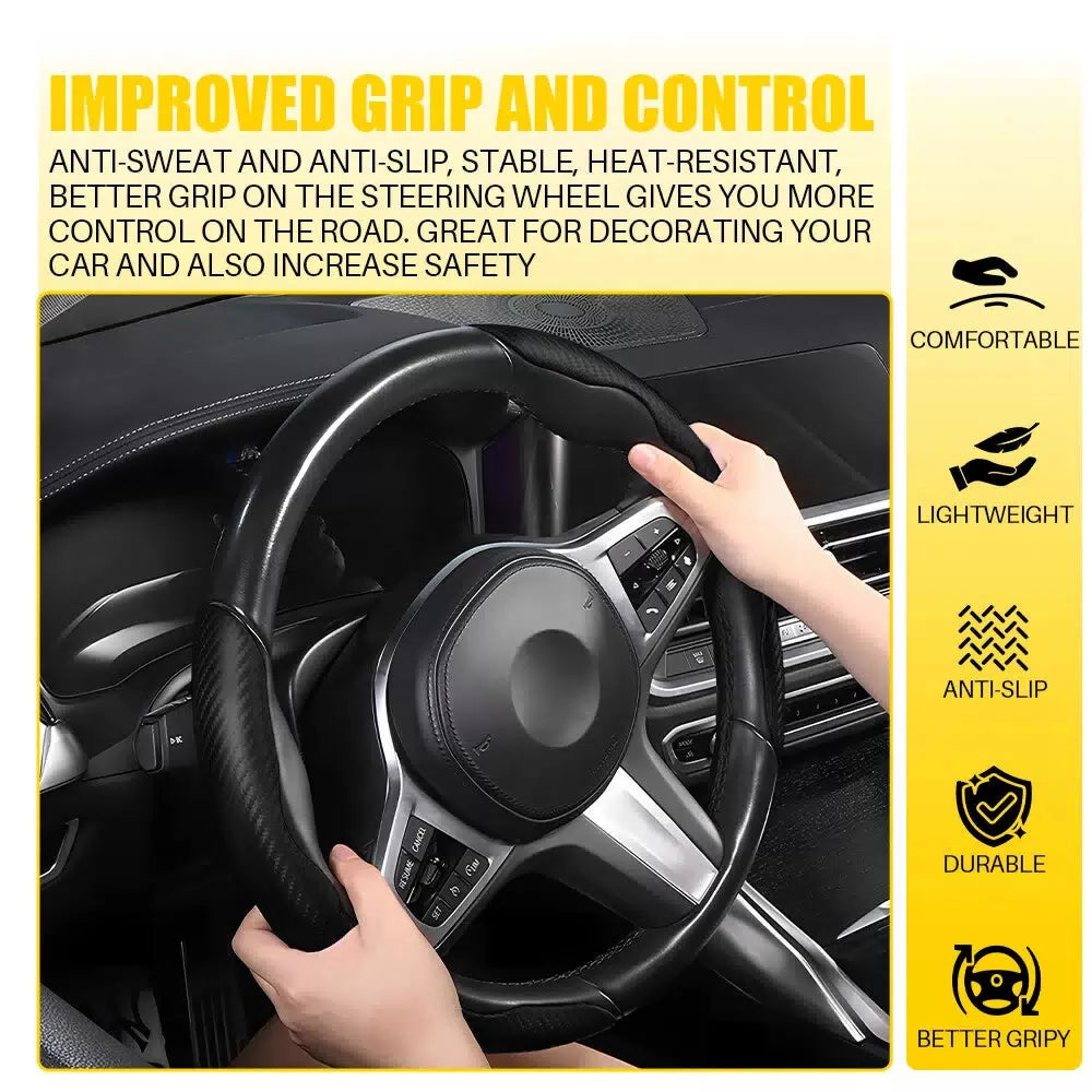 37-38cm Carbon Fiber Red/Black/Brown Steering Wheel Cover Protector Non-Slip EOA 6B93BC-57 [10]