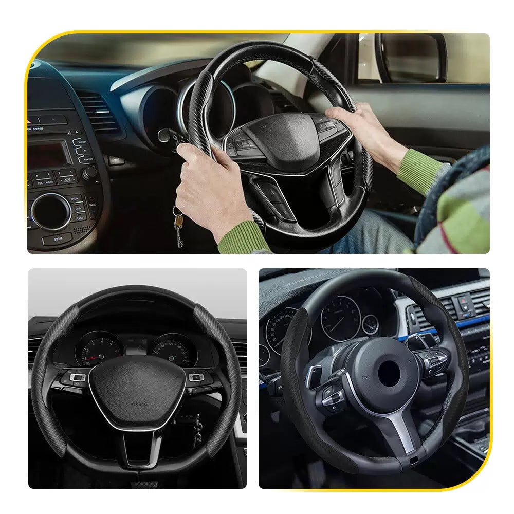 37-38cm Carbon Fiber Red/Black/Brown Steering Wheel Cover Protector Non-Slip EOA 6B93BC-57 [3]