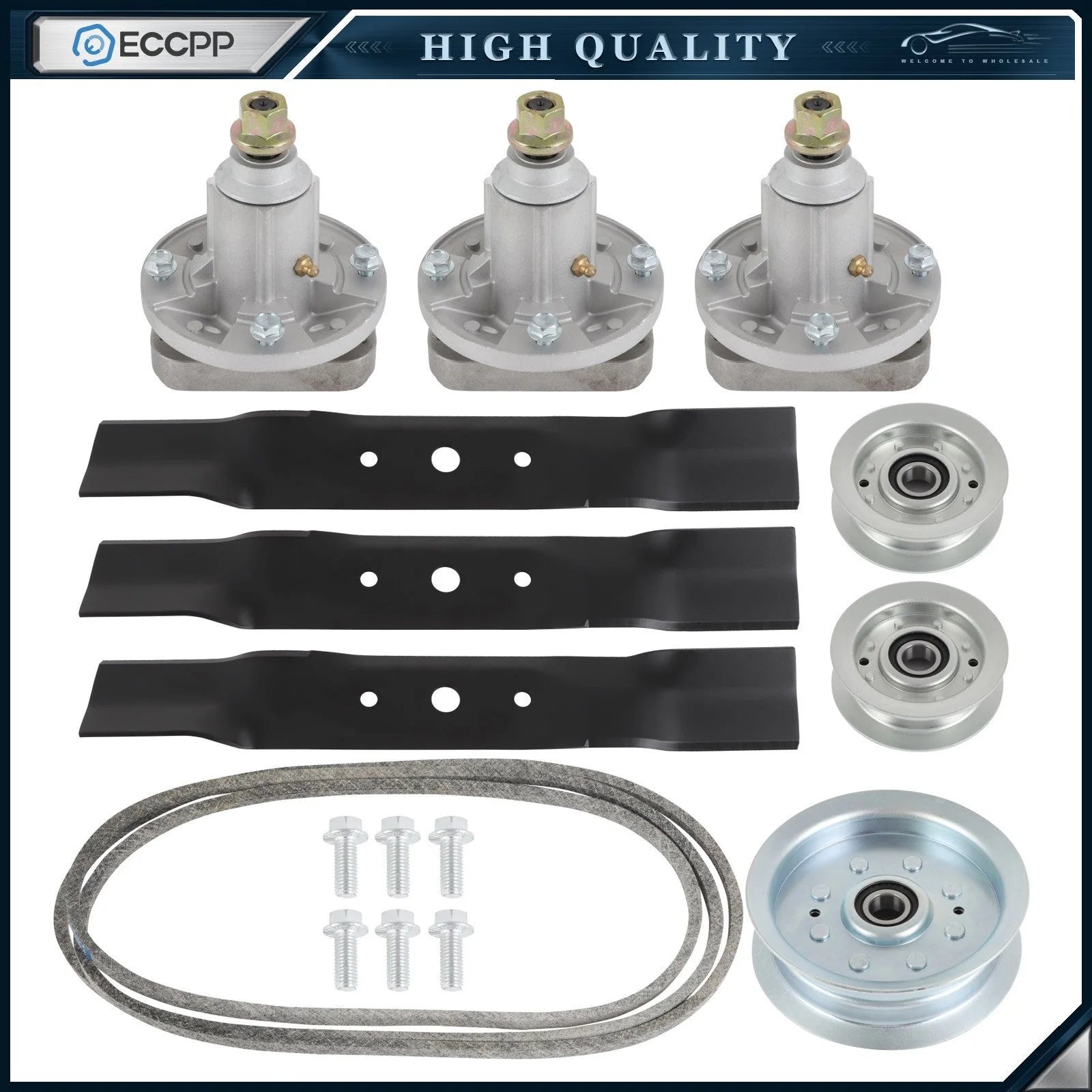 48" Mower Deck Rebuild Kit Spindles Blades Belts Pulley For John Deere L120 L130 KOEEP [1]