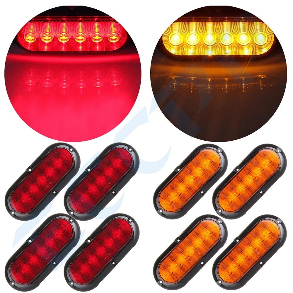 4Pair (Red, Amber) Surface Mount Oval Stop Turn Signal Tail Brake Marker Lights KOEEP [1]