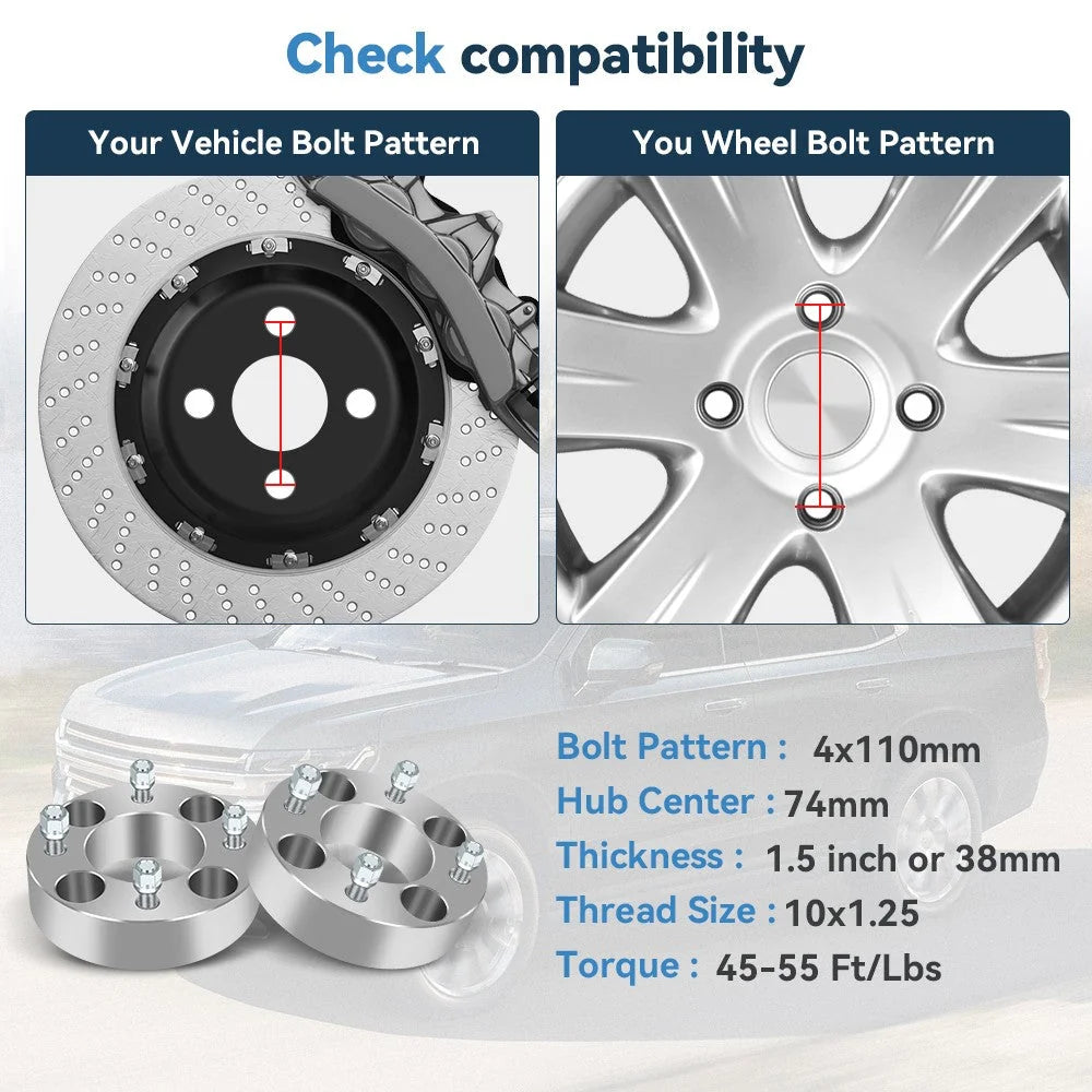 4Pcs 1.5" 4x110 Wheel Spacers 10x1.25 For Honda Suzuki Yamaha Kawasaki 4/110 ATV 6B93BC-57 [2]