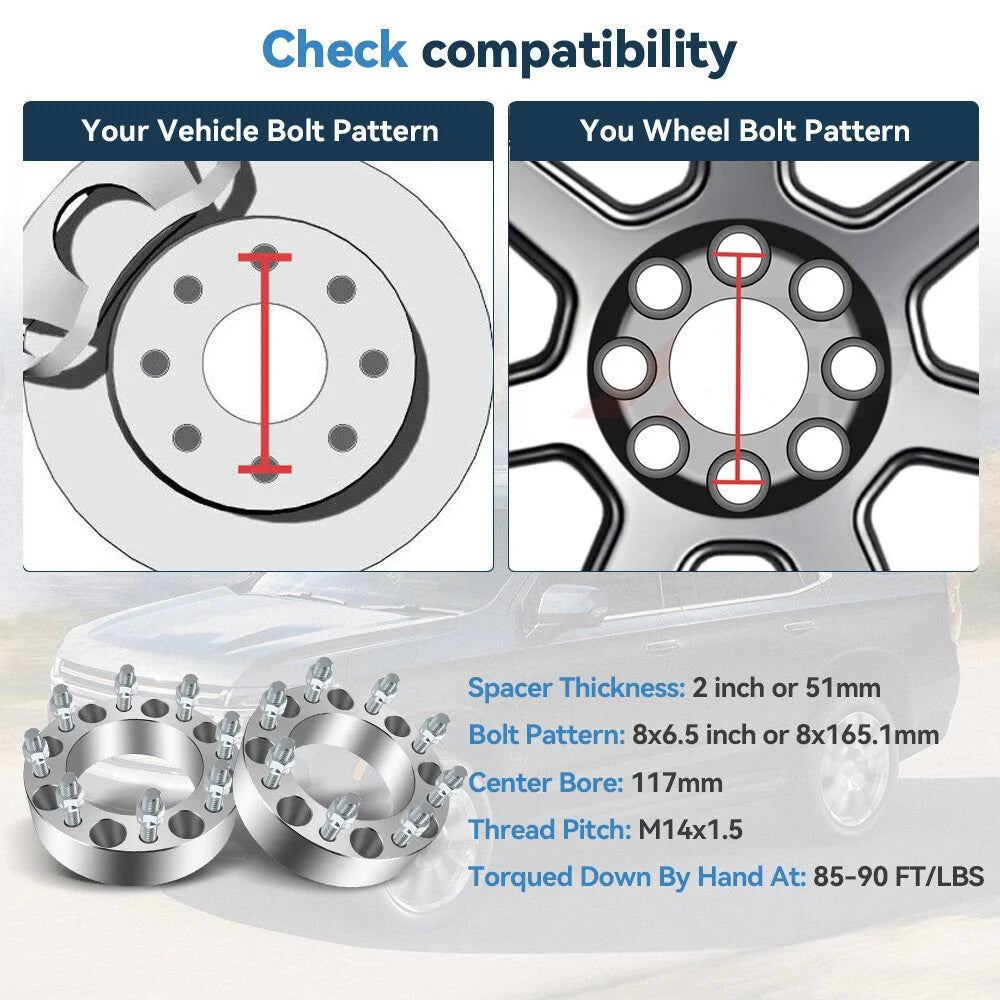 4Pcs 2" 8x6.5 Wheel Spacers 14x1.5 For Chevy Silverado 2500 HD 3500 HD 2001-2010 6B93BC-57 [2]