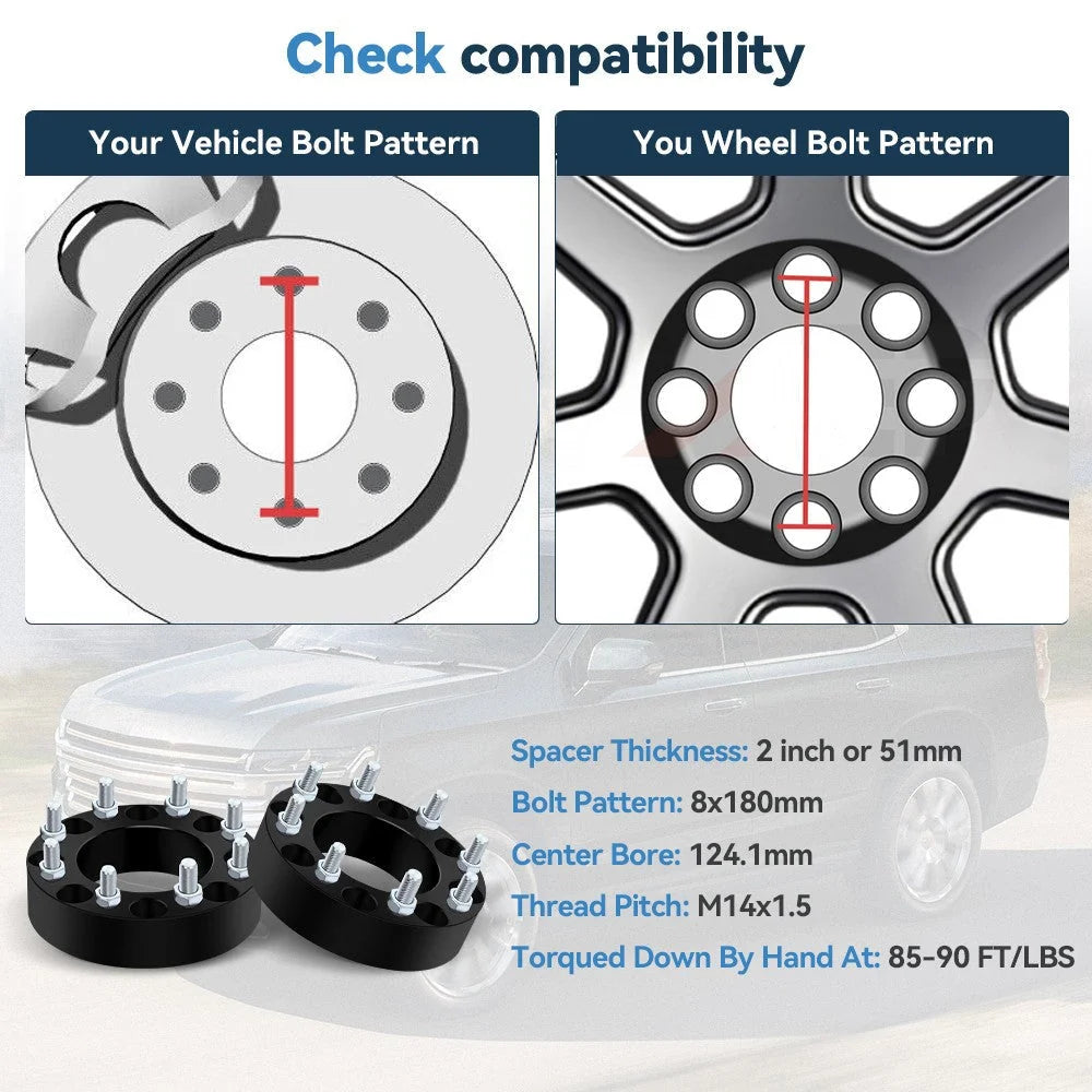 4Pcs 2" Wheel Spacers 8x180 14x1.5 For Chevy Silverado 2500 HD 3500 HD 2011-2025 6B93BC-57 [2]