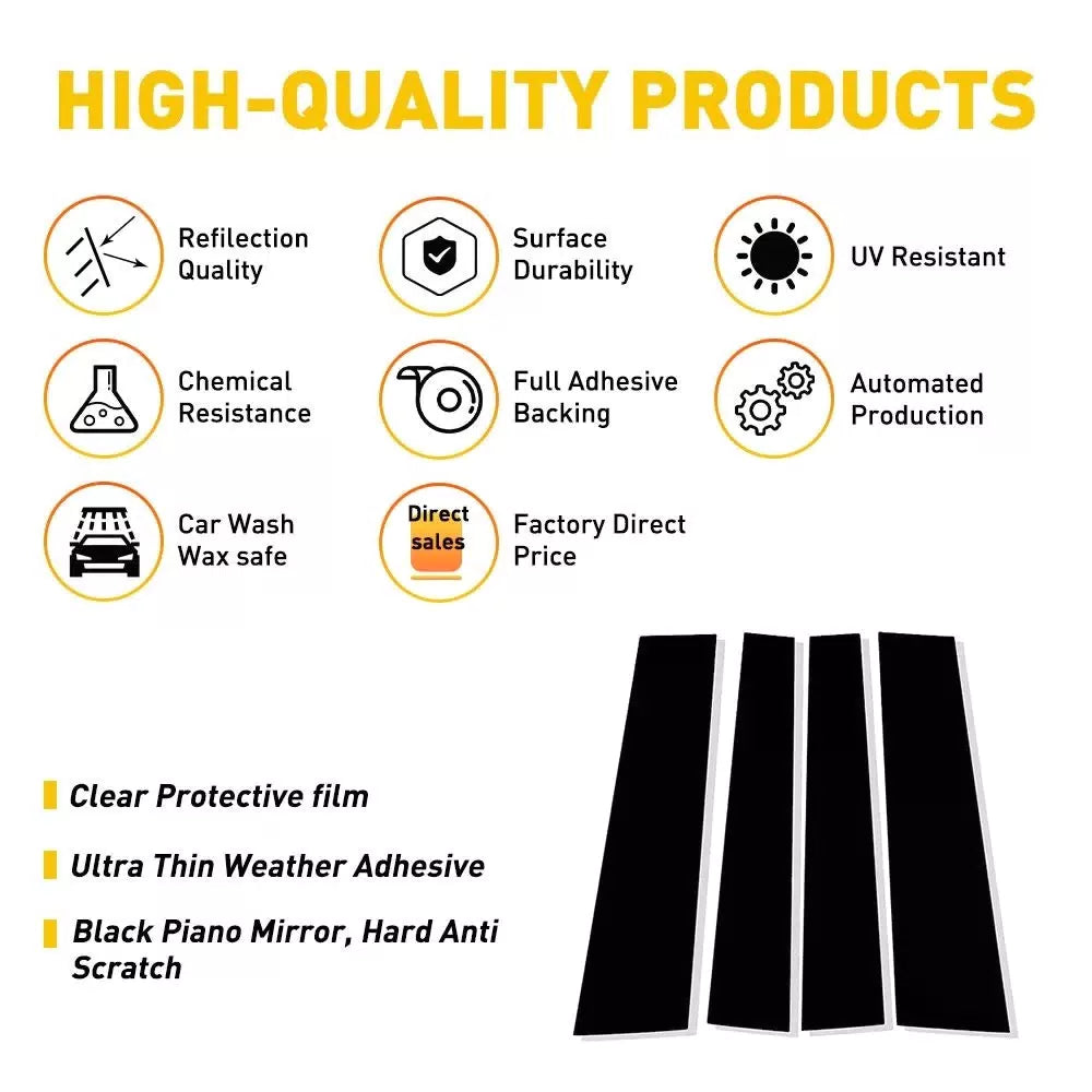 4Pcs For 2007-2021 Toyota Tundra Glossy Black Pillar Posts Door Trim Cover EOA 6B93BC-57 [2]