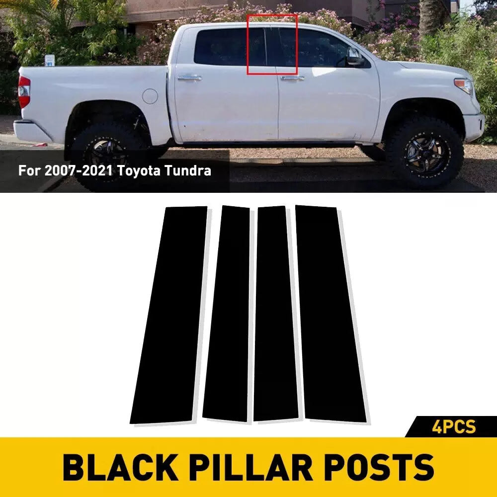 4Pcs For 2007-2021 Toyota Tundra Glossy Black Pillar Posts Door Trim Cover EOA 6B93BC-57 [8]
