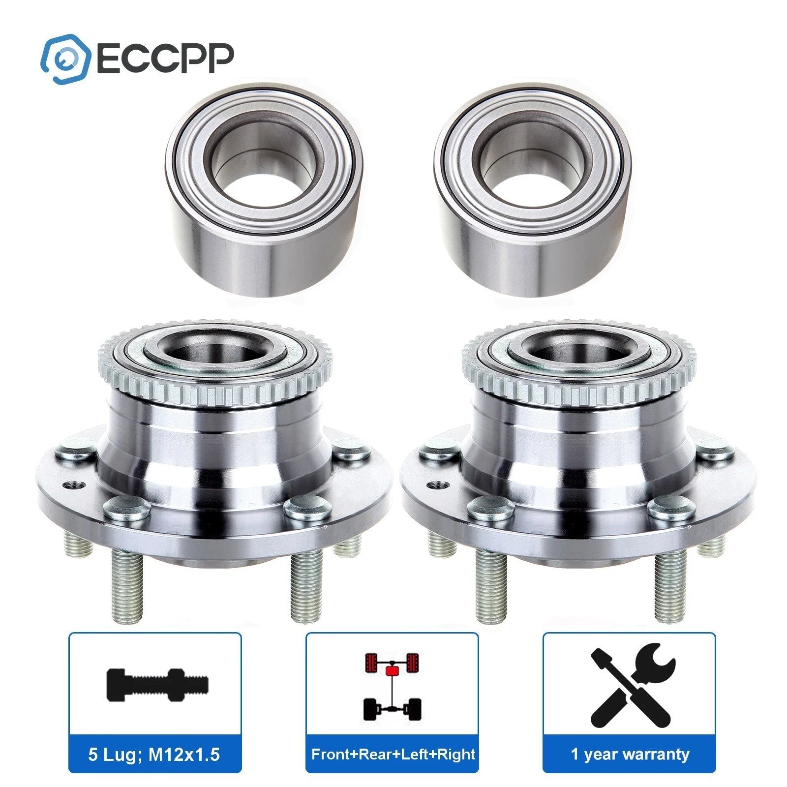 4Pcs Front & Rear Wheel Hub Bearings FWD For Ford Fusion Lincoln MKZ 2007-2012 KOEEP [1]