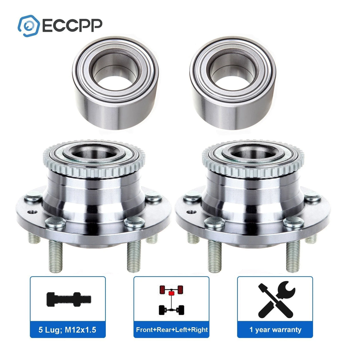 4Pcs Front & Rear Wheel Hub Bearings FWD For Ford Fusion Lincoln MKZ 2007-2012 KOEEP [1]
