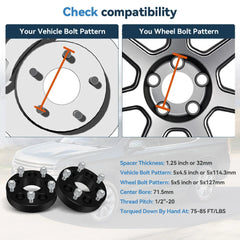 4X 1.25" Wheel Adapters 5x4.5 to 5x5 For Jeep TJ YJ ZJ XJ to Jeep JK WK WJ Wheel 6B93BC-57 [2]