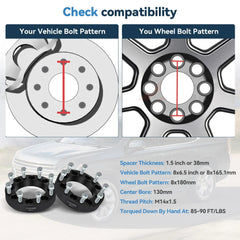 4X 1.5" Wheel Adapters For 2001-2010 Silverado 2500HD 8x6.5 to 2011+ 8x180 Wheel 6B93BC-57 [2]