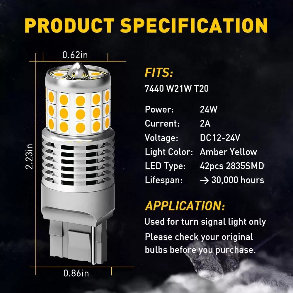 4X AUXITO 7440 7444 CANBUS Anti Hyper Flash Amber LED Turn Signal Light 42SMD EA AUXITO [8]