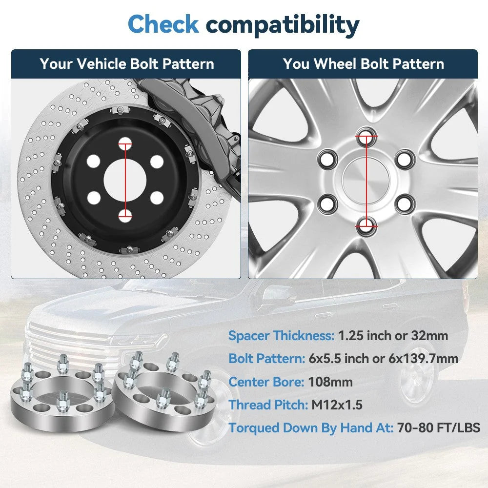 4 Pcs 1.25" 6x5.5 Wheel Spacers 12x1.5 For Toyota Tacoma Pickup 4Runner 6 Lug 6B93BC-57 [2]