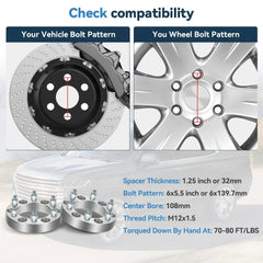 4 Pcs 1.25" 6x5.5 Wheel Spacers 12x1.5 For Toyota Tacoma Pickup 4Runner 6 Lug 6B93BC-57 [2]