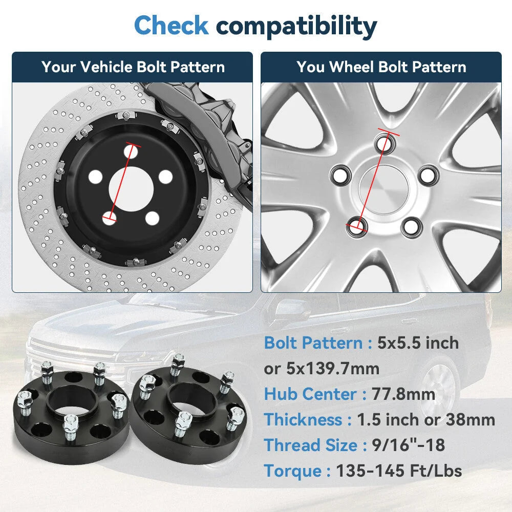 4 Pcs 1.5" 5x5.5 Hub Centric Wheel Spacers 9/16"x18 For Dodge Ram 1500 Dakota 6B93BC-57 [2]