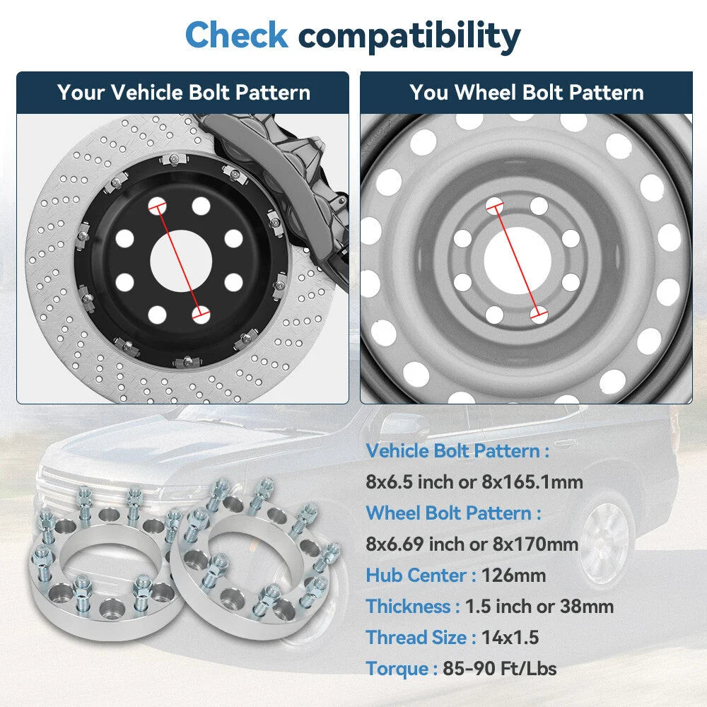 4 Pcs 1.5" 8x6.5 to 8x170 Conversion Wheel Adapters For Chevy GMC to Ford 8 Lug 6B93BC-57 [2]