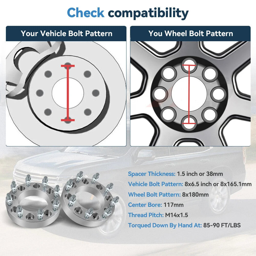 4 Pcs 1.5" 8x6.5 to 8x180 Conversion Wheel Adapters For Chevy Silverado 2500 HD 6B93BC-57 [2]