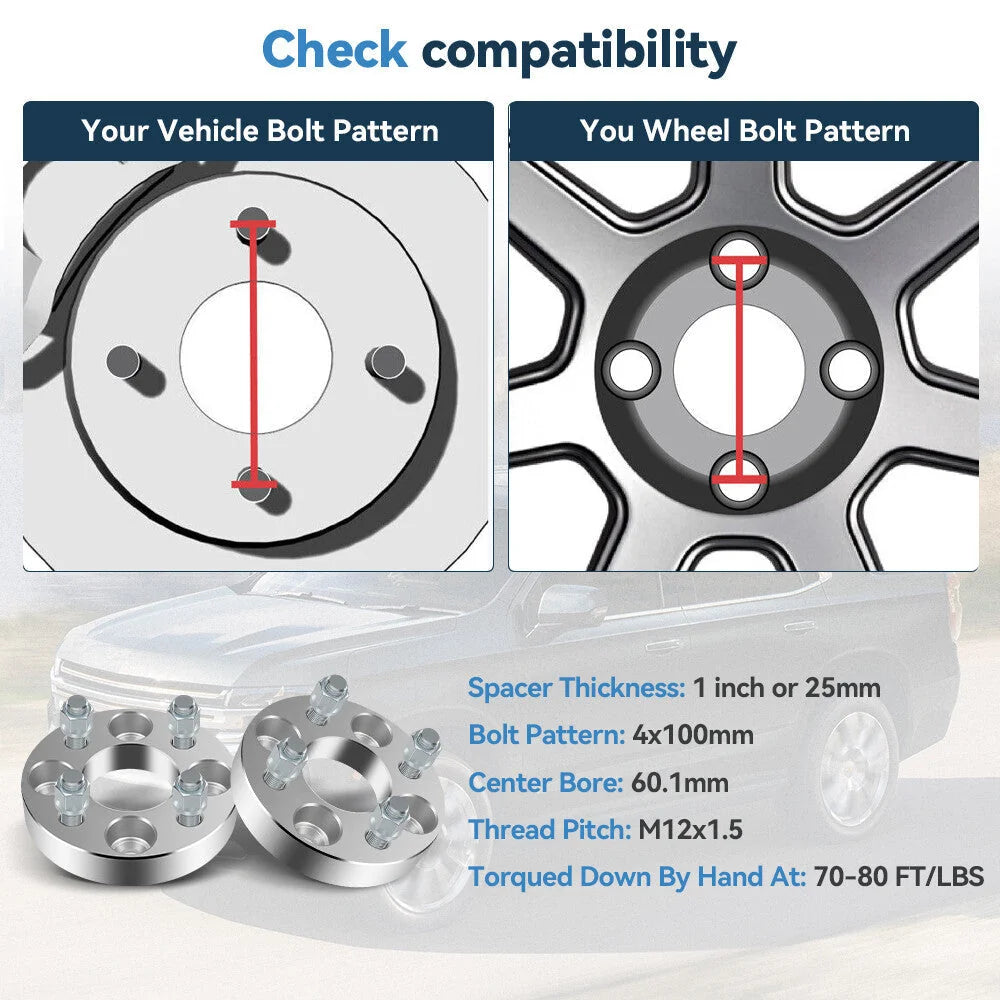 4 Pcs 1" 4x100 Wheel Spacers 12x1.5 For Toyota Corolla Echo Scion xA xB 4 Lug 6B93BC-57 [2]