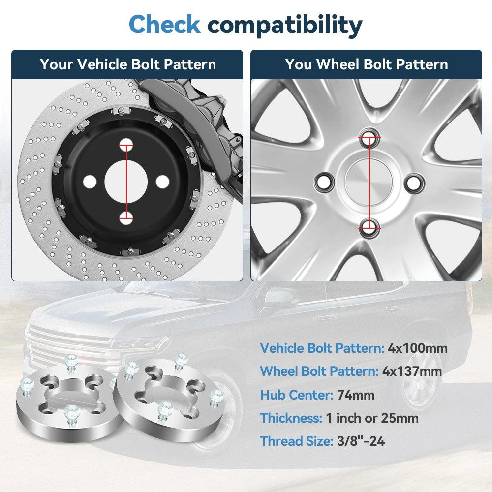 4 Pcs 1" 4x100 to 4x137 Wheel Adapters For Polaris 4/100 to Honda 4/137 Wheels KOEEP [2]