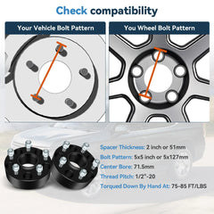 4 Pcs 2" 5x5 Hub Centric Wheel Spacers For Jeep Grand Cherokee WK WJ Wrangler JK 6B93BC-57 [2]