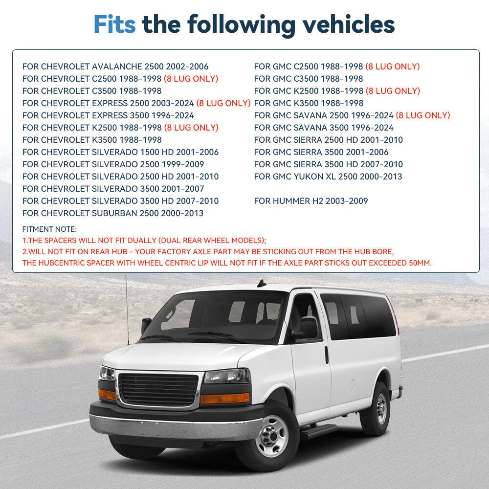 4 Pcs 2" 8x6.5 Hub Centric Wheel Spacers For Chevy Silverado 2500 HD 2001-2010 6B93BC-57 [3]