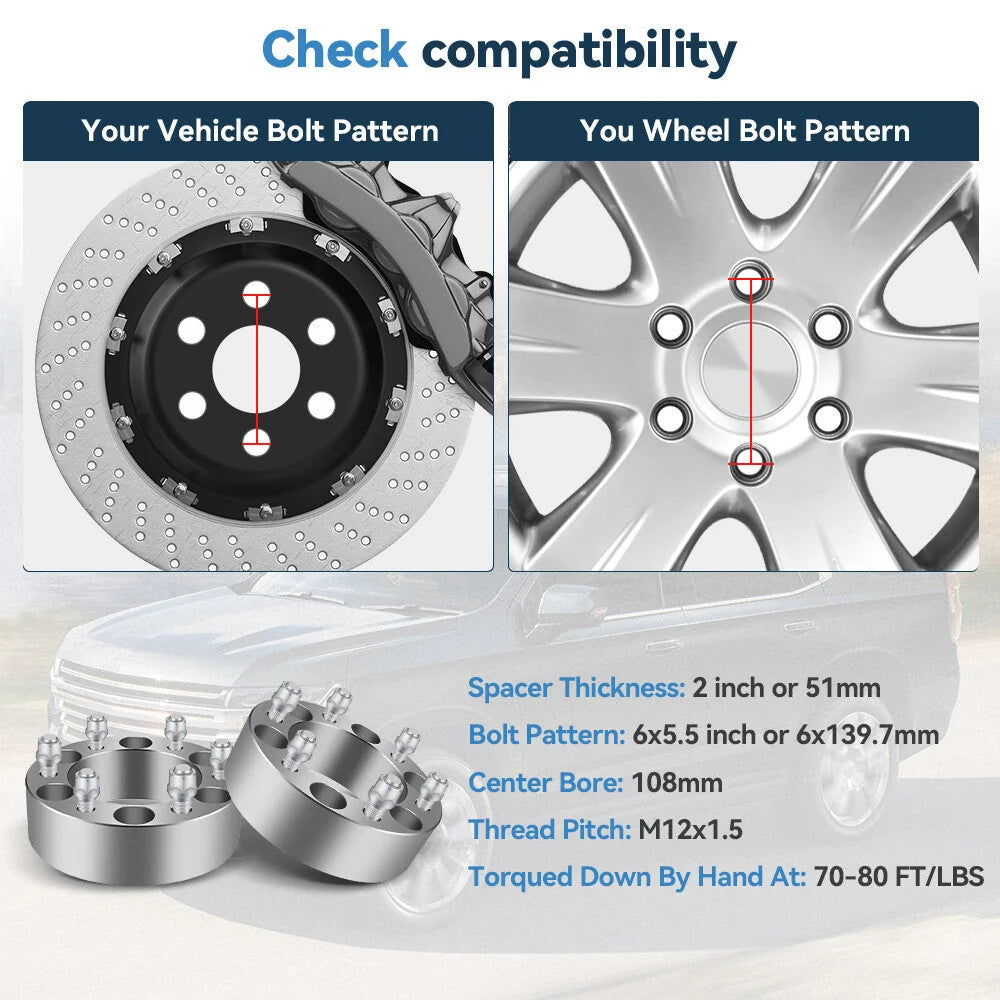 4 Pcs 2" Thick Wheel Spacers 6x5.5 12x1.5 For Mitsubishi Montero Sport 1997-2024 6B93BC-57 [2]