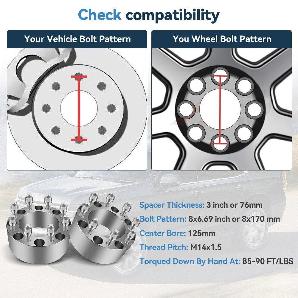4 Pcs 3" 8x170 Wheel Spacers 14x1.5 For Ford F-250 F-350 Super Duty 2003-2025 6B93BC-57 [2]