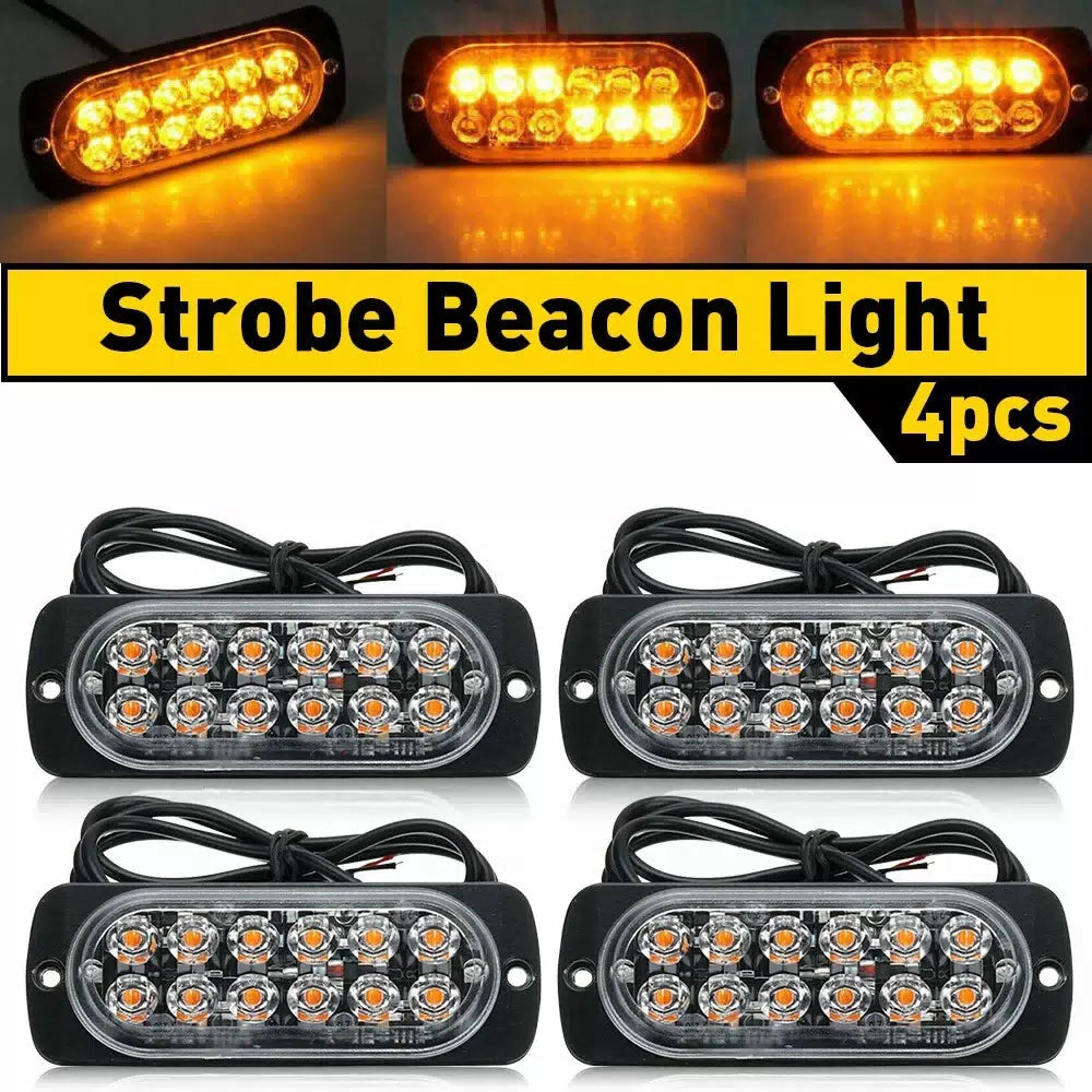 4x Amber 12 LED Car Truck Beacon Warning Hazard Flash Strobe Light US 6B93BC-57 [10]