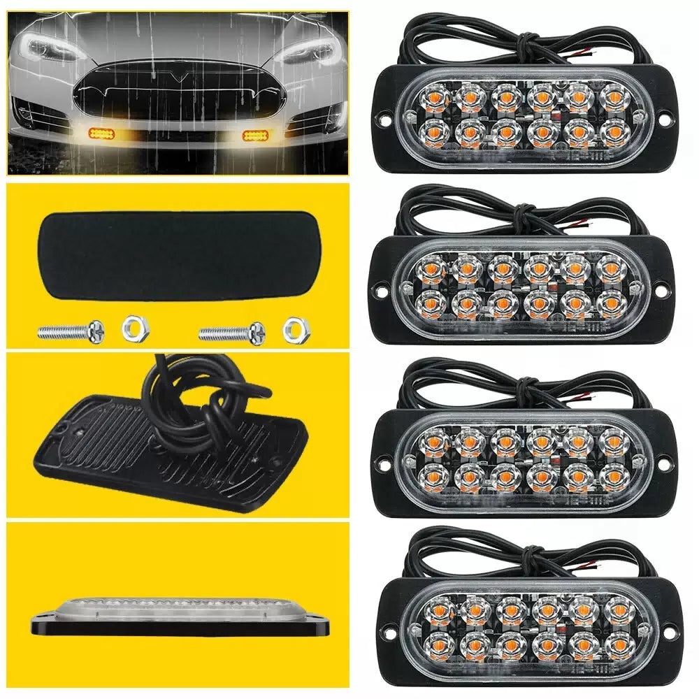 4x Amber 12 LED Car Truck Beacon Warning Hazard Flash Strobe Light US 6B93BC-57 [11]