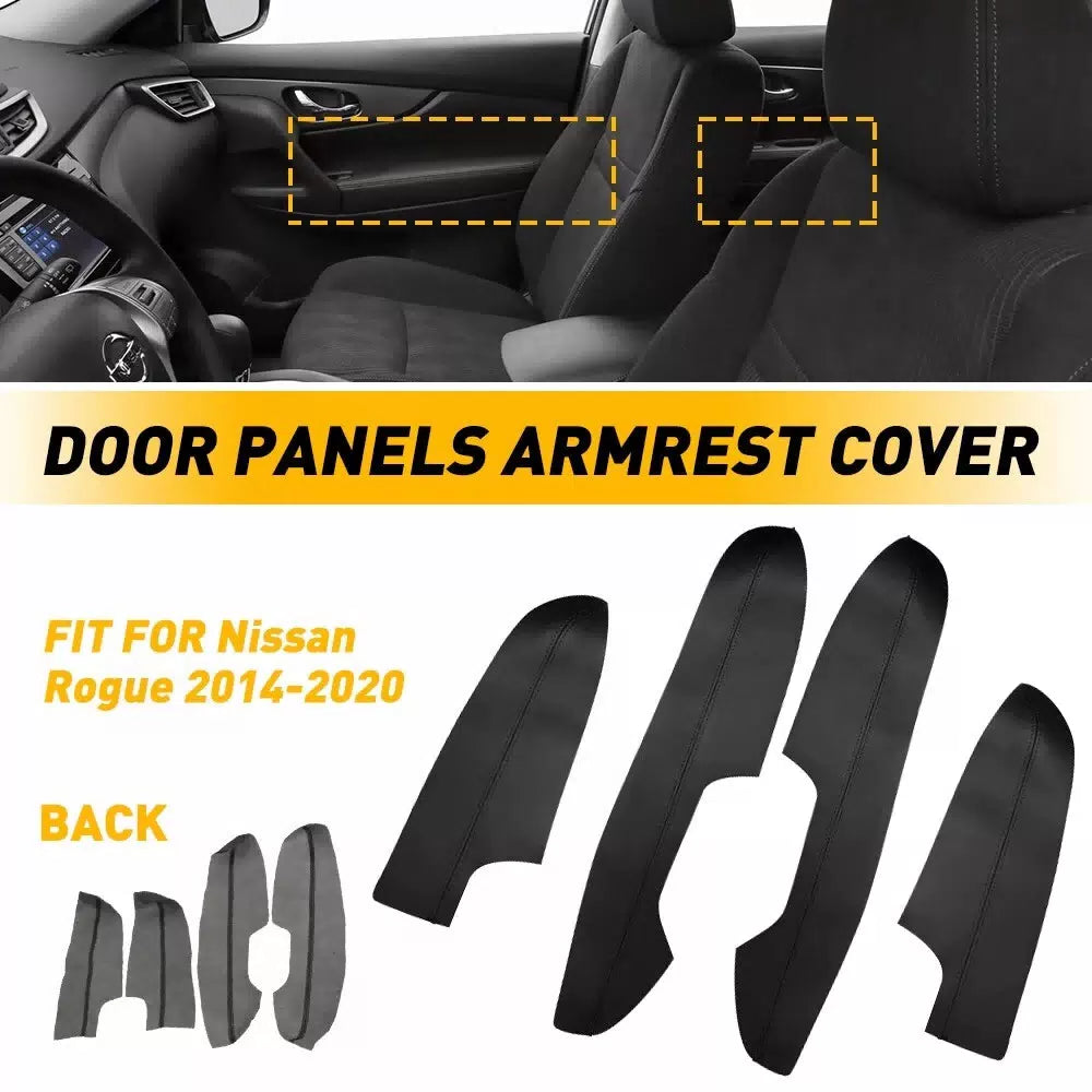 4x Fit Nissan Rogue 2014-20 Microfiber Leather Armrest Door Panel Cover Black EA 6B93BC-57 [1]