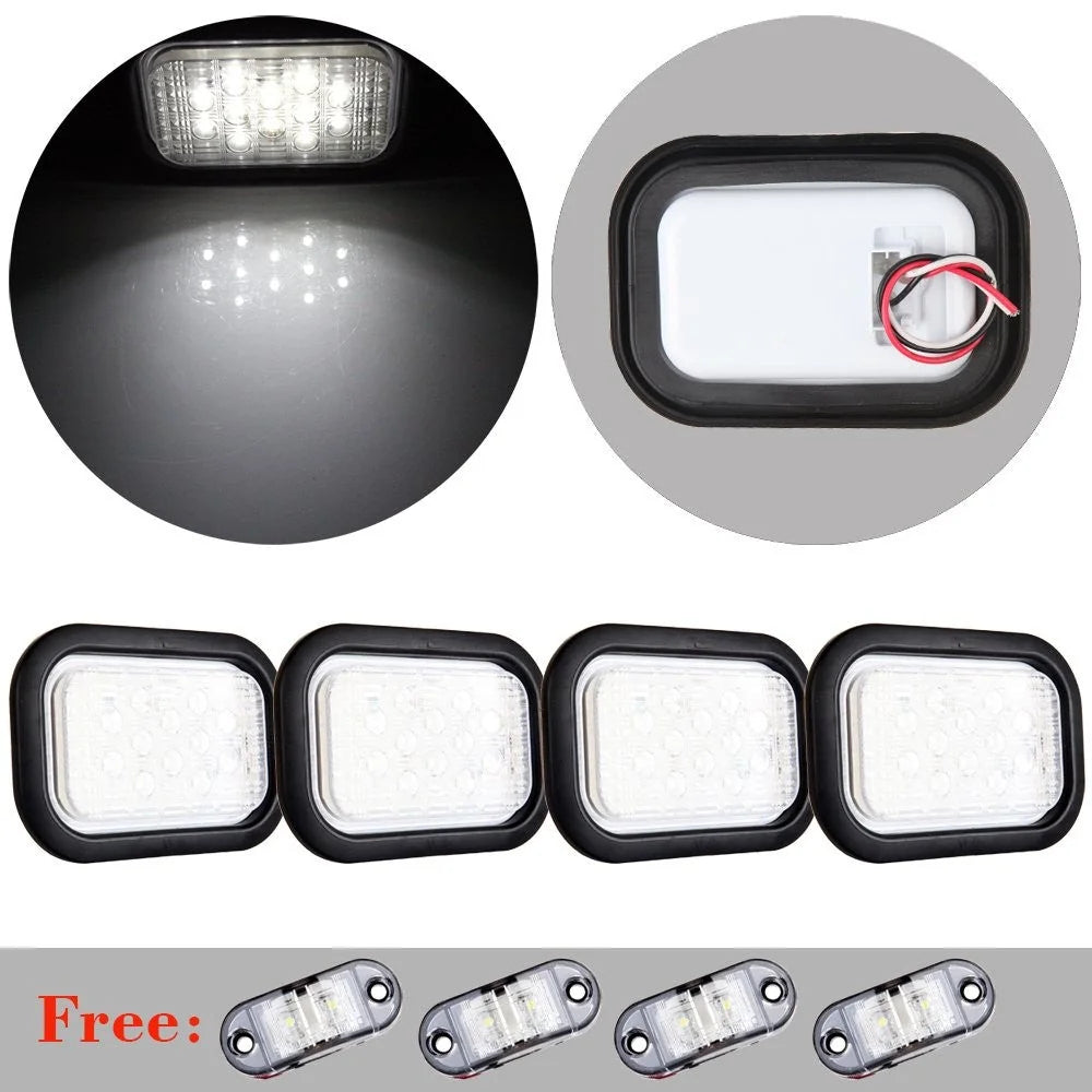 4x White Submersible 6" Rectangle Stop Turn Tail Light Flush Mount&4xSide Marker KOEEP [1]