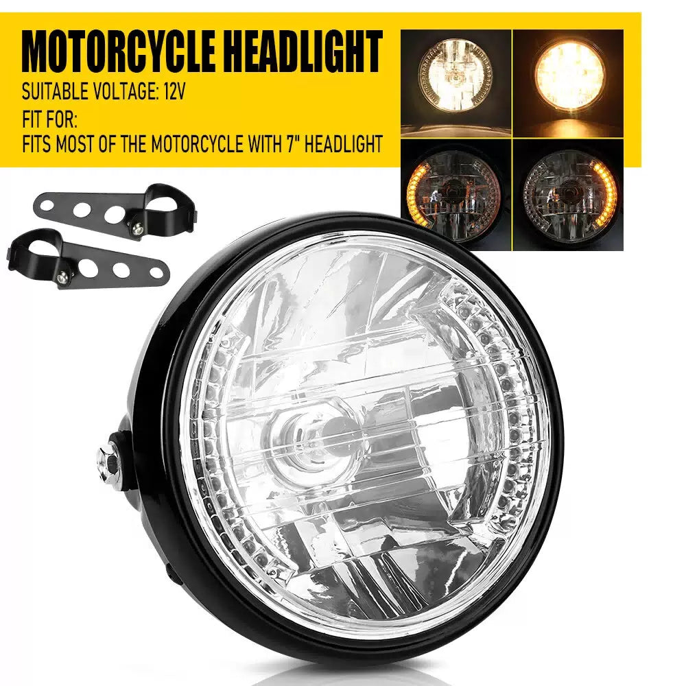 7" Motorcycle Headlamp w/ Turn Signal LED Headlight Housing Bracket Universal A 6B93BC-57 [1]