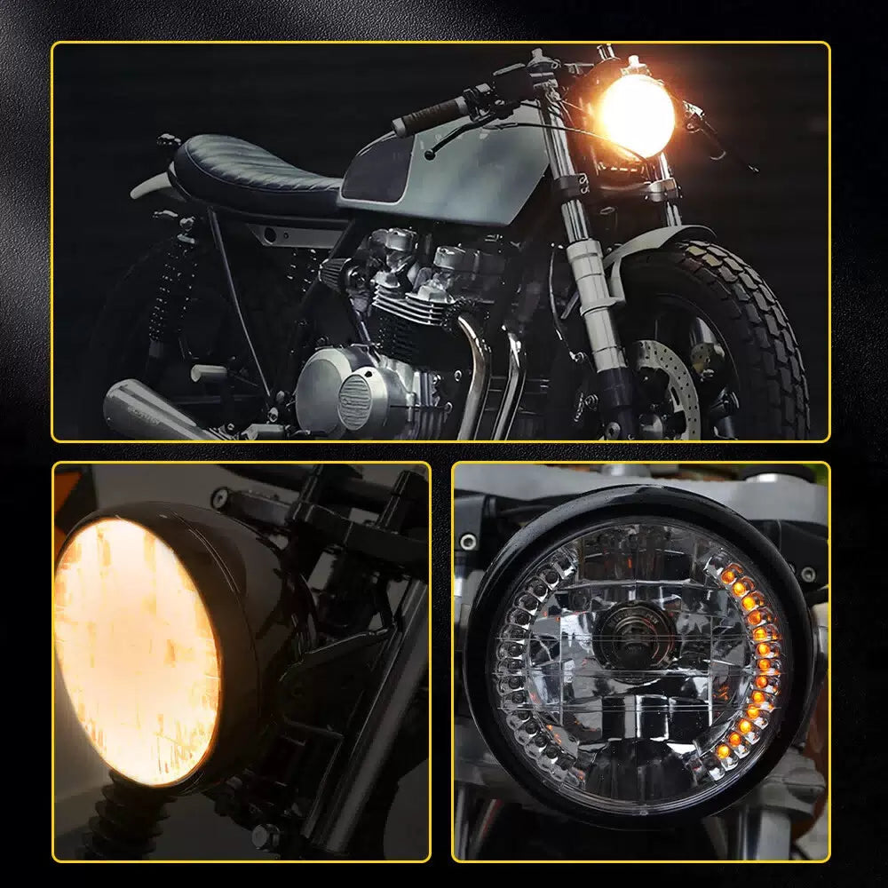 7" Motorcycle Headlamp w/ Turn Signal LED Headlight Housing Bracket Universal A 6B93BC-57 [10]